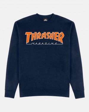 Crewneck Thrasher Magazine Outlined Crewneck Azul Marino Azules Naranjas | VGC-815426