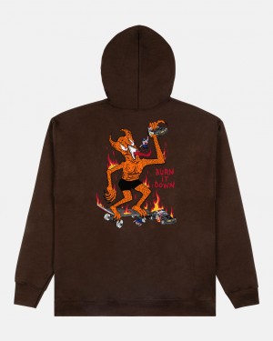 Hoodies Thrasher Magazine Burn It Down Hoodie Chocolate Oscuro | CQN-187203