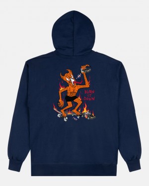 Hoodies Thrasher Magazine Burn It Down Hoodie Azul Marino Azules | MIV-209851