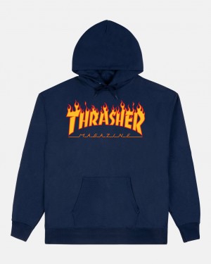 Hoodies Thrasher Magazine Flame Hoodie Azul Marino Azules | JYX-374285
