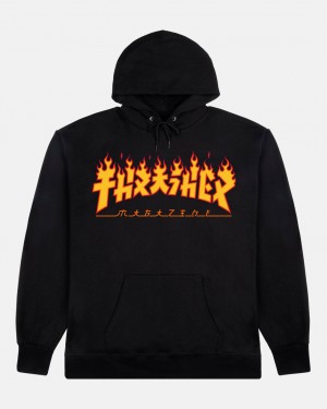 Hoodies Thrasher Magazine Godzilla Flame Hoodie Negros | VDT-935762