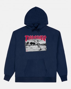 Hoodies Thrasher Magazine Jake Dish Hoodie Azul Marino Azules | JXH-015762