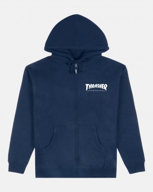 Hoodies Thrasher Magazine Mag Logo Full-Zip Hoodie Azul Marino Azules | GVJ-601547