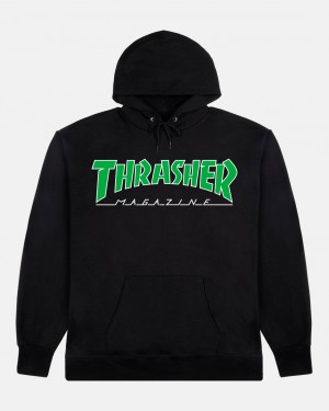 Hoodies Thrasher Magazine Outlined Hoodie Negros Verdes | RIW-627835