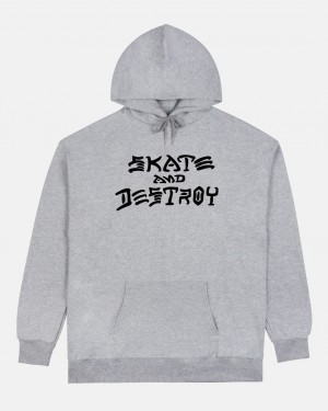Hoodies Thrasher Magazine Skate and Destroy Hoodie Grises | KTR-780623