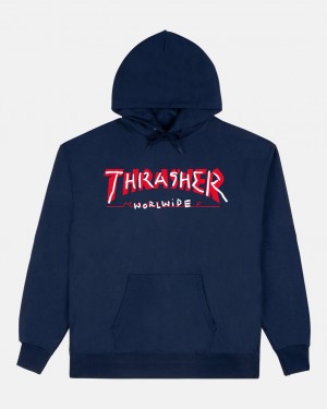 Hoodies Thrasher Magazine Trademark Hoodie Azul Marino Azules | JBA-289357