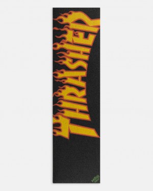 Other Thrasher Magazine Mob Grip x Thrasher Flame Logo Griptape Grip Tape Negros | INE-457923