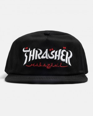 Sombreros Thrasher Magazine Calligraphy Snapback Negros | BPR-429357