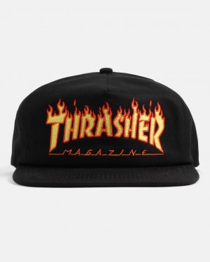 Sombreros Thrasher Magazine Flame EMBROIDERED Snapback Negros | RHM-693140