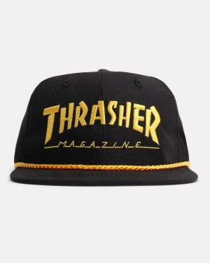 Sombreros Thrasher Magazine Thrasher Rope Snapback Negros Amarillos | CHX-532786