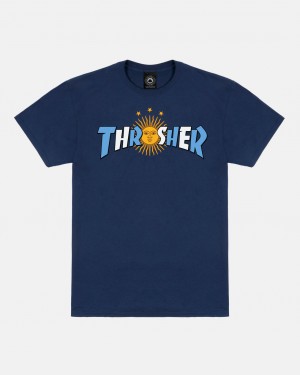 T-Shirts Thrasher Magazine Argentina Estrella T-Shirt Azul Marino | TWR-049862
