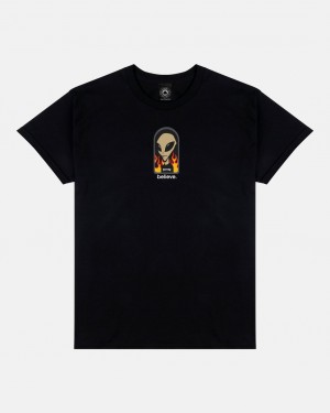 T-Shirts Thrasher Magazine Believe T-Shirt Negros | OPX-136792