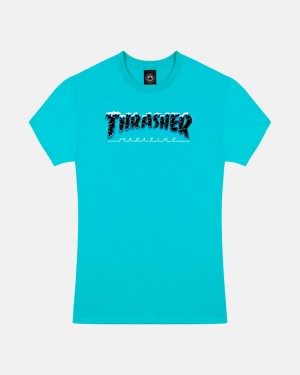 T-Shirts Thrasher Magazine Black Ice T-Shirt Azules Claro | BNS-640173