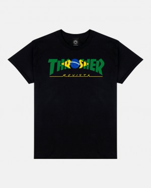 T-Shirts Thrasher Magazine Brazil Revista T-Shirt Negros | VZX-352864