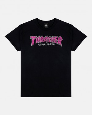 T-Shirts Thrasher Magazine Brick T-Shirt Negros | TUC-647031