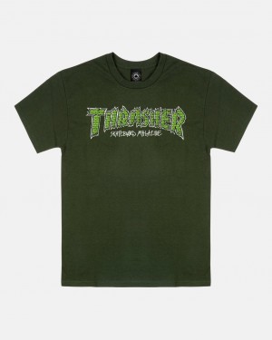 T-Shirts Thrasher Magazine Brick T-Shirt Verdes | CDW-469057
