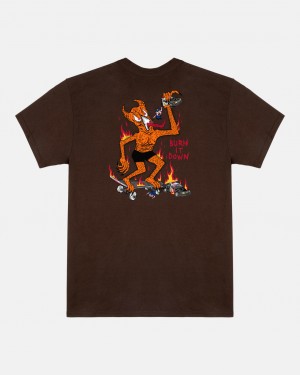 T-Shirts Thrasher Magazine Burn It Down T-Shirt Chocolate Oscuro | UIV-460398