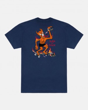 T-Shirts Thrasher Magazine Burn It Down T-Shirt Azul Marino Azules | TIH-240951