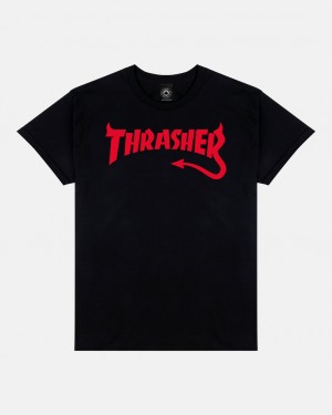 T-Shirts Thrasher Magazine Diablo T-Shirt Negros | XPF-783216