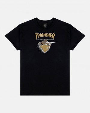 T-Shirts Thrasher Magazine First Cover T-Shirt Negros Dorados | HMO-570316