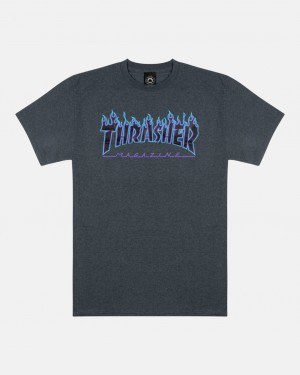 T-Shirts Thrasher Magazine Flame T-Shirt Azules | YFW-905317