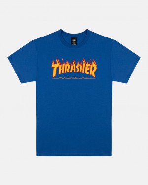 T-Shirts Thrasher Magazine Flame T-Shirt Azul Rey Azules | PGH-960417