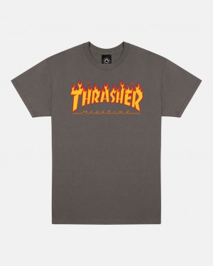 T-Shirts Thrasher Magazine Flame T-Shirt Charcoal | HDW-980417