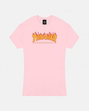 T-Shirts Thrasher Magazine Flame T-Shirt Rosas | FWM-651380