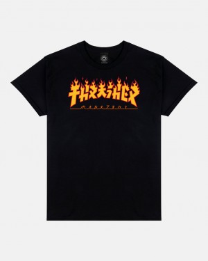 T-Shirts Thrasher Magazine Godzilla Flame T-Shirt Negros | QLC-589714