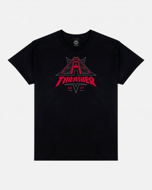 T-Shirts Thrasher Magazine Golden Gate T-Shirt Negros | PFL-428197