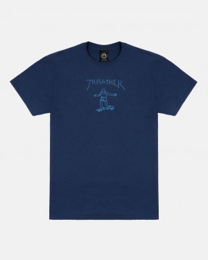 T-Shirts Thrasher Magazine Gonz T-Shirt Azul Marino Azules Azules | KCB-219603