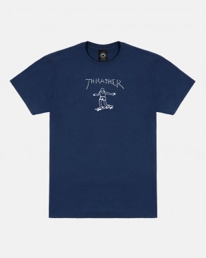 T-Shirts Thrasher Magazine Gonz T-Shirt Azul Marino Azules | ABP-941023