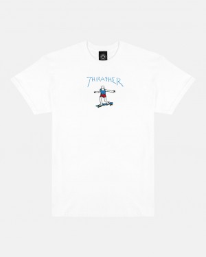 T-Shirts Thrasher Magazine Gonz T-Shirt Blancos Azules | HEK-198432