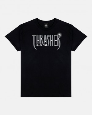 T-Shirts Thrasher Magazine Gothic T-Shirt Negros | XSQ-682357
