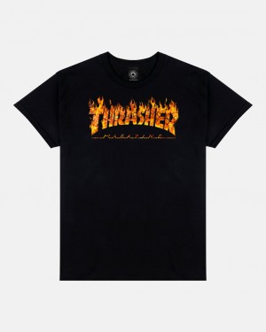 T-Shirts Thrasher Magazine Inferno T-Shirt Negros | EKI-315408