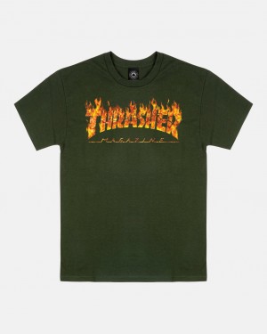 T-Shirts Thrasher Magazine Inferno T-Shirt Verdes | ASB-651870