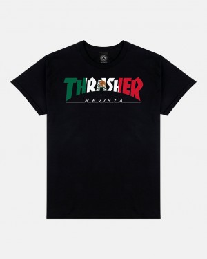 T-Shirts Thrasher Magazine Mexico Revista T-Shirt Negros | ROJ-107932