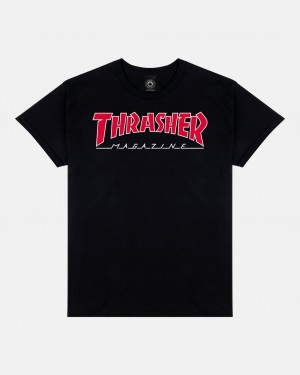 T-Shirts Thrasher Magazine Outlined T-Shirt Negros | XJP-437196