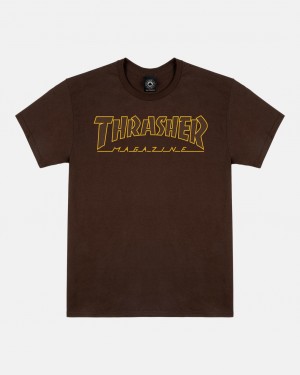 T-Shirts Thrasher Magazine Outlined T-Shirt Chocolate Oscuro | EJS-245187