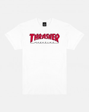 T-Shirts Thrasher Magazine Outlined T-Shirt Blancos Rojos | IHK-062759