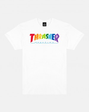 T-Shirts Thrasher Magazine Rainbow T-Shirt Blancos | BDP-491785