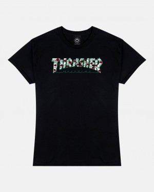 T-Shirts Thrasher Magazine Roses T-Shirt Negros | EVB-056943