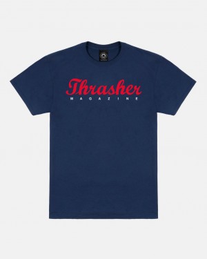 T-Shirts Thrasher Magazine Script T-Shirt Azul Marino Azules | GYS-014527
