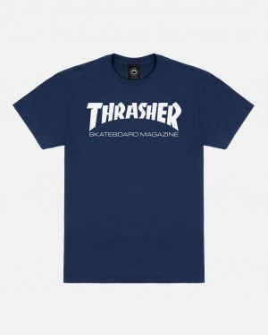 T-Shirts Thrasher Magazine Skate Mag T-shirt Azul Marino Azules | ERN-582639