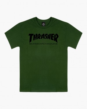 T-Shirts Thrasher Magazine Skate Mag T-shirt Verde Oliva Verdes | TPR-621345