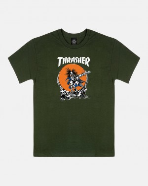 T-Shirts Thrasher Magazine Skate Outlaw T-Shirt Verdes | UHT-394618