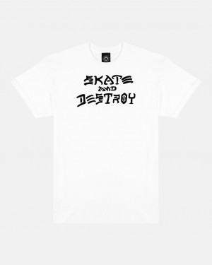 T-Shirts Thrasher Magazine Skate and Destroy T-Shirt Blancos | SZX-437201