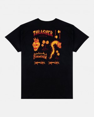 T-Shirts Thrasher Magazine Sketch T-Shirt Negros | VLG-689510