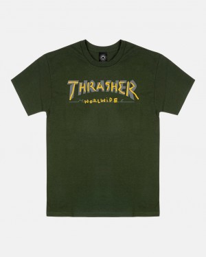 T-Shirts Thrasher Magazine Trademark T-Shirt Verdes | FWB-207891