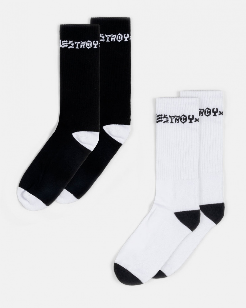 Calcetines Thrasher Magazine Skate and Destroy Socks (2 Pack) Negros Blancos | FAQ-603912